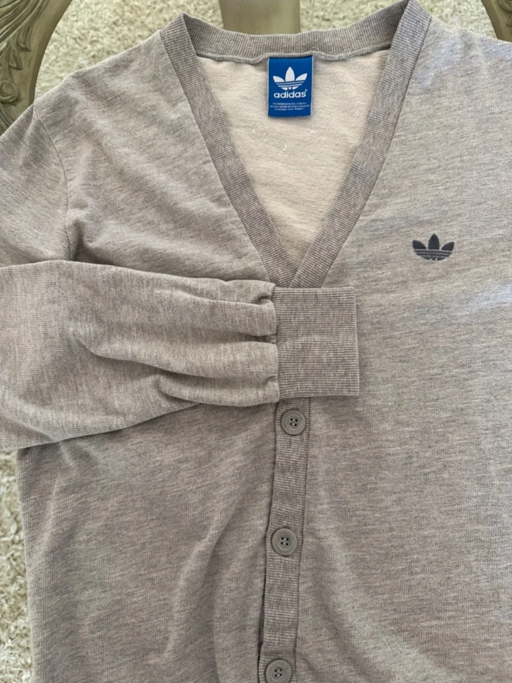 Adidas Originals Gray Trefoil Button Front Cardigan Sweater Men's L Heather Gray